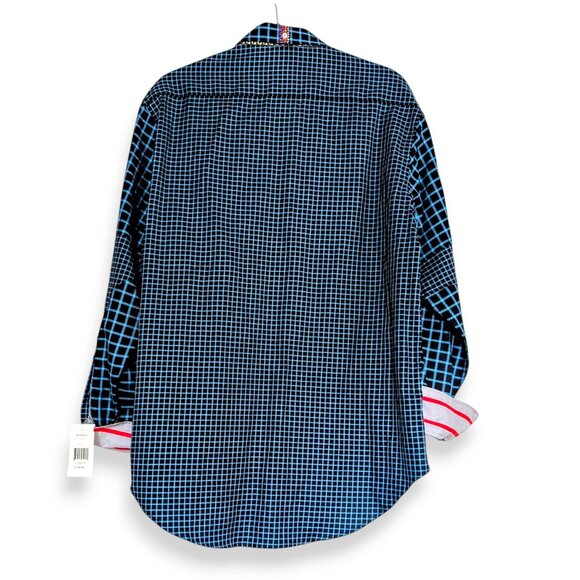 Robert Graham NWT 100% cotton stretch navy plaid checkers button down shirt L - Picture 2 of 4